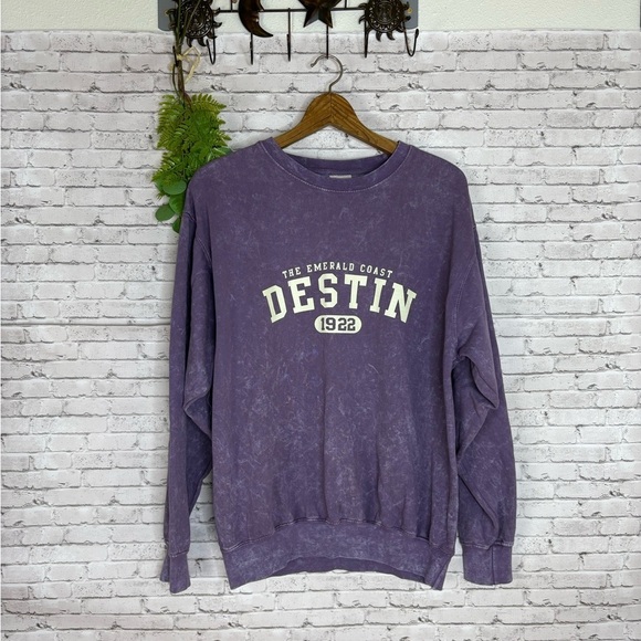 vintage collection Sweaters - Novelty Destination Destin Florida Purple Tie Dye Crewneck